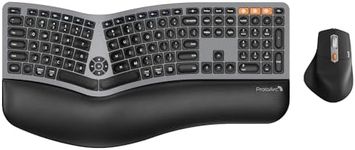 ProtoArc Ergonomic Wireless Keyboard Mouse, EKM01 Plus Full Size Ergo Bluetooth Keyboard Mouse Combo, Split Design, Wrist Rest, Multi-Device, Rechargeable, for Windows/Mac OS