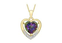 Carissima Gold Women's 9ct Yellow Gold Diamond and Mystic Topaz Heart Pendant on Curb Chain Necklace of 46cm/18"