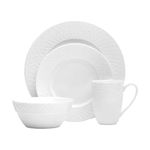 Mikasa Trellis Bone China 16 Piece Dinnerware Set, Service for 4, White