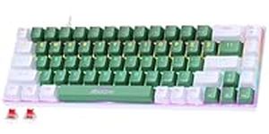 abucow 68-Key Mechanical Gaming Keyboard with Colorful Backlight Red Switches for a Premium Typing and Gaming Experience on PC and Mac (White-Green)