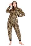 CityComfort Onesies for Women Soft Comfy Fleece Pyjamas Nightwear for Women Fluffy Fleece Onesie Lounge Wear Sizes S-XL (Brown Leopard, S)