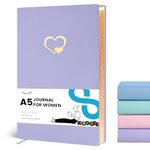 Koogel A5 Lined Diary Journal for Women, College Ruled Journals for Writing with Gold Hearts Purple Cover 14.5 x 21 cm Cute Notebook Journal with Gold Edged 110 Sheets