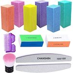 CHANSHIN Nail Buffer Block And Nail Polishing Block,Professional Salon 120 Grit Nail Buffer Blockfor Gel Nails, 4 Sided Way Nail Salon Polishing,100/180Nail Files,Nail brush Kit (Multi-colored)