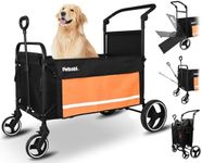 Petbobi Dog Wagon Stroller for Large & Medium Dogs, 2-in-1 Push Pull Pet Cart with Ramp, Foldable Wagon, 360° Swivel Wheels, Adjustable Handles, Safety Leashes, Orange