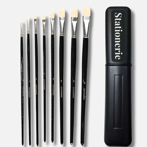 Stationerie Filbert Paint Brushes Set/Handmade Professional Artist Handle Painting Brush Set for Acrylic, Watercolor, & Gouache Painting with Brush Holder(8 Filbert Brushes)(Matt Black)