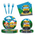 Iemctsy 96PCS Back to School Decorations, School Bus Birthday Decorations, School Bus Party Plates Napkins School Bus Theme Party Disposable Dinnerware Set for Serve 24