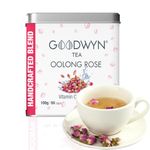 Goodwyn Oolong Rose Tea - Loose Long Leaf Assam Tea with Pure Rose Petals|Caffeine-Free|Soothing Herbal Blend for Digestion,Relaxation,Glowing Skin & Overal Wellness|Re-Usable Tin Can,100 Grams