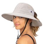 DRESHOW Women Sun Hat Outdoor UV Protection Hat Foldable Mesh Wide Brim Fishing Ponytail Beach Bucket Hats