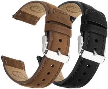 Fullmosa 20mm 22mm Leather Watch Bands Quick Release Watch Strap for Men Women, 2 Pack Soft Replacement Strap Wristband with Stainless Steel Buckle,22mm Saddle Brown&Silver/Black&Silver