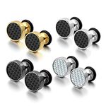 Cupimatch Cool 10mm Mens Stainless Steel Stud Earrings Women Piercing Ear Plug Tunnel Set of 4 Pairs (4 Pairs 10mm)