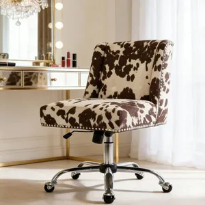 DM Furniture Cow Print Home Office Chair Swivel Fabric Adjustable Computer Desk Chair Armless Upholstered Accent Chair for Living Room Bedroom, Cowhide