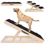 Dog Ramps, Adjustable Wooden Pet Stairs for Bed, Folding Portable Wood Ramp for Dogs, Non-Slip Surface, 14’’-23’’ Up to 250LBS Non-Slip Carpet Surface, 2 in 1 Wooden Ramp for Couch, Bed, Sofa, Car