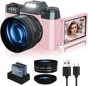 VJIANGER 4K Vlogging Camera for YouTube 56MP Digital Camera for Photography and Video with 180°Flip Screen, 16X Digital Zoom, 52mm Wide Angle & Macro Lens, 32GB Micro SD Card, 2 Batteries(Pink)