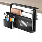 TARKAN Desk Side Storage Organizer, Under Desk Laptop Holder Clamp on Table Top, No Drill Mount with Magnetic Pen Holder, Fits Flat Edge Desk 0.4" to 2" Inch (Black)