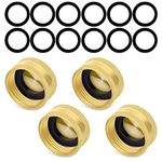 AIEX 4 Pcs 3/4" Garden Hose Caps, with Extra 12 Pcs Hose Gasket Washers, Garden Hose Female End Caps, Brass Garden Hose End Caps Outdoor Faucet Cap