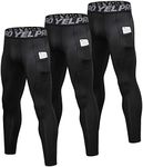 SPVISE 3 Pack Men's Compression Pants Athletic Leggings Tights with Pocket Dry Fit Base Layer Bottoms Running Yoga Basketball, Black*3, Medium