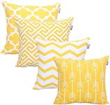 Accent Home Square Printed Cotton Cushion Cover,Throw Pillow Case, Slipover Pillowslip for Home Sofa Couch Chair Back Seat,4pc Pack 18x18" in Yellow Color