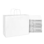 White Paper Bags with Handles - 16x6x12 Inch 100 Pack White Bags, Paper Bags with Handles Bulk, Gift Bags Large for Small Business, Retail, Boutique Shopping & Merchandise, Party Favor Bags, Gift Wrap