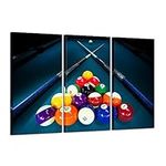 KREATIVE ARTS Large 3 Pieces Canvas Prints Cool Billiards Ball Pool Snooker Printed Painting Canvas Wall Art Picture Home Décor for Bar Art Stretched and Framed Ready to Hang 16x32inchx3pcs