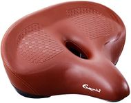 Chaunts Brown Bike Seat - Comfortable Wide Bike Saddle for Women Men | Soft Memory Foam Oversized Beach Cruiser Bicycle Seats, Dual Shock Absorbing, Universal Fit, Waterproof (Large)