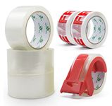 BOMEI PACK 6 Rolls 4 Clear and 2 Fragile with 1 Dispenser,No Bubble Secure and Sticky Packing Tape,Heavy Duty Packaging Tape for Moving,Parcels Sealing,Shipping,45 mic x 48 mm x 66 m