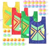 Dodgeball Tag Game Sticky Vests Set Throwing Target Game for Kids and Adults (4 Vest & 32 Ball) Outdoor Sports Catch Toss Soft Toy Balls (red Blue Green Yellow, 4)