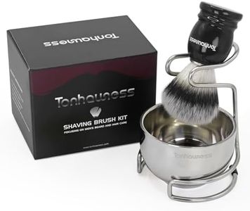 Tonhawness Shaving Brush Kit for Men, 3 in 1 Shave Brush Set Includes Nylon Bristle Shaving Brushes, 3 Layers Stainless Steel Shaving Bowl and Stand Holder for Wet Shave Gift