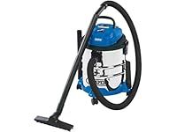 Draper 20515 Wet and Dry 1250W Vacuum Cleaner with 20 Litre Stainless Steel Tank and Accessories, Workshop, Garage or DIY work around the home and garden. , Blue