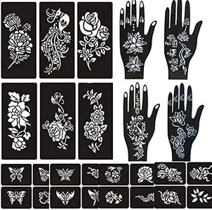 Henna Tattoo Stencils,Black Henna Tattoo Templates Flowers Butterflies Reusable Large Size DIY Tattoo Kit ,Body Art Stencils for Women and Teen Girls…