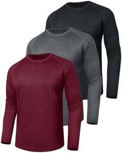 BOOJO 3 Pack Long Sleeve Shirts for Men - Quick Dry Moisture Wicking Sun Protection UV UPF T-Shirts for Fishing Workout Gym