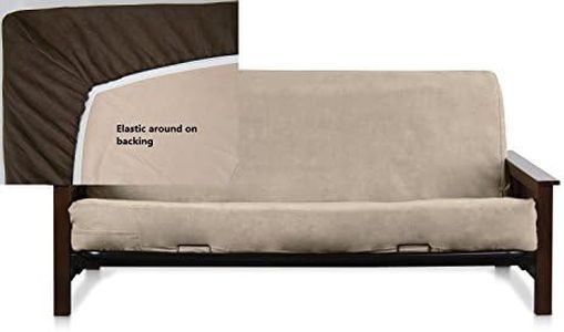 OctoRose Full Size Elastic Around on Backing Bonded Micro Suede Easy Fit Fitted Futon Cover (Cover Only, Mattress and Frame DO NOT Included) (Suede-Beige)