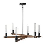 Globe Electric 60546 Walken 6-Light Chandelier, Matte Black, Faux Wood Accents