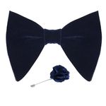 Axlon Premium Suede Fabric Butterfly Oversize Bow Tie Pre Tied Bowtie For Men With Flower Brooch Pin (Free Size, Navy Blue)