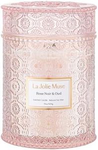 LA JOLIE MUSE Rose Noir & Oud Scented Candle, Rose Candle for Home, Candle Gift for Women, Wood Wicked Glass Jar Candles for Home Scented, Large Candle, Long Burning Time, 19.4 Oz
