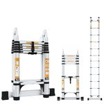 Equal 12.5 FT 2-in-1 Aluminum Telescopic Ladder with 2 Triangle Support & Stabilizers | EN131 Certified with 2 Year Warranty | 150kg Max Capacity | Ladder for Home or Outdoor Work (3.8m/6+6 Step)