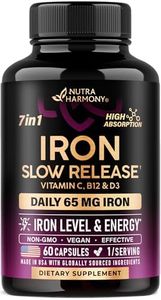 Iron Supplement for Women - Iron 65mg (Ferrous Sulfate 325mg) - Stomach Friendly | Slow Release Iron | High Absorption - Vitamins C, D3, B6, B12 & Folate - Iron Level & Energy Support - 60 Capsules