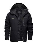 EKLENTSON Mens Fleece Walking Jacket Winter Waterproof Snow Hiking Detachable Hooded Jackets Zip Pockets Black,M