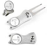 kahuayi Divot Repair Tool Golf Divot Tool and Ball Marker Divot Repair Tool Switchblade Golf Green Repair Fork Portable and Folding Pitch-1 Piece (Silver)