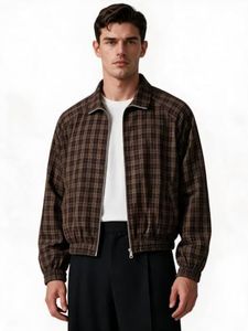 NeoStride Mens Plaid Zip Up Bomber Jacket Vintage Retro Harrington Track