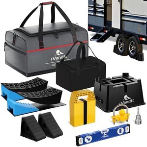 rVandtt Travel Trailer/Toy Hauler Leveling, Stability, and Security Kit - Two Axle Leveling kit, Trailer Hitch Stand, Stabilizer Pads, Wheel Chocks, Hitch Lock, Custom Bags, and More!