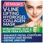 Stylia Double Chin Mask - V Line Chin Strap - Toning Hydrogel Collagen Face Mask with Hyaluronic Acid & Aloe Vera - 10PC