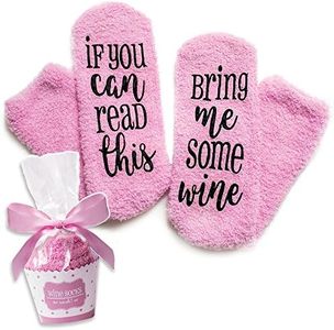 cinch! Funny Wine Socks in Cupcake Packaging - If You Can Read This Bring Me Wine Socks for Women - Cozy Fuzzy No Slip Wine Lover Gifts - Ideal Birthday, Bridal, or Housewarming Gift - 5x3.5x3.5-Inch