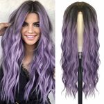 BUPPLER Cosplay Long Ombre Purple Wig 28 Inch Middle Part Synthetic Wig Realistic Gifts Party Wigs for Women Daily Use Colorful Wigs (Ombre Purple)