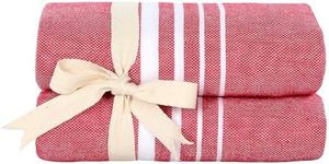 Paradise Series Turkish Bath Towels – Traditional Peshtemal Design for Bathrooms, Beach, Sauna – 100% Natural Cotton, Ultra-Soft, Fast-Drying, Absorbent – Warm, Rich Colors with Stripes Red