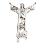 XIAOZHIGU Crucifix Wall Cross Jesus Statues,Handmade Hollow Out Catholic Prayer Cross Christian 1st Holy Communion Christening Gifts Home Wall Decor Gifts for Women, White, 8.26*5.51*0.59