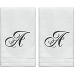 Personalized Initial Fingertip Towels - 2 Pack 11x18 - Black Embroidery On White Towel, Modern Monogrammed Towels, Great Personalized Initial Gift for Women, Teachers, Friends, Bridesmaids Initial A