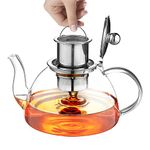 Ehugos Glass Teapot, 1300ml Tea Pot with Infuser Stovetop Safe Borosilicate Glass teapot for Loose Leaf Tea, Hot/Iced Water, Juice Beverage