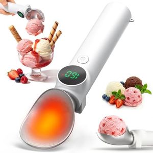 Heated Ice Cream Scoop Rechargeable, Electric Ice Cream Scooper with LED Display, 3 Heat Levels 120/140/160°F for Hard Ice Cream, Easy Scooping for Seniors, IP65 Waterproof for Home Kitchen (White)