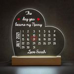 Beecreative Personalised The Day You Became My Nanny Light Up Gift For Her, Unique Nanny Gifts From Grandchild, Printed Acrylic Heart Night Light For Mothers Day Birthday