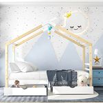 BTM Kids Single Bed Frames Toddler Beds Storage Underneath 3FT Single Bed with Storage Solid Pine Wood House Tree Canopy Bed for Children Girls and Boys Toddler Bed